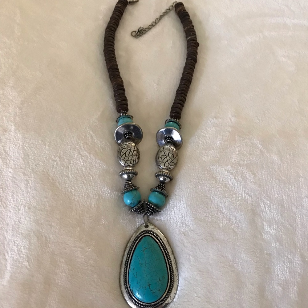Wood and faux turquoise pendant
